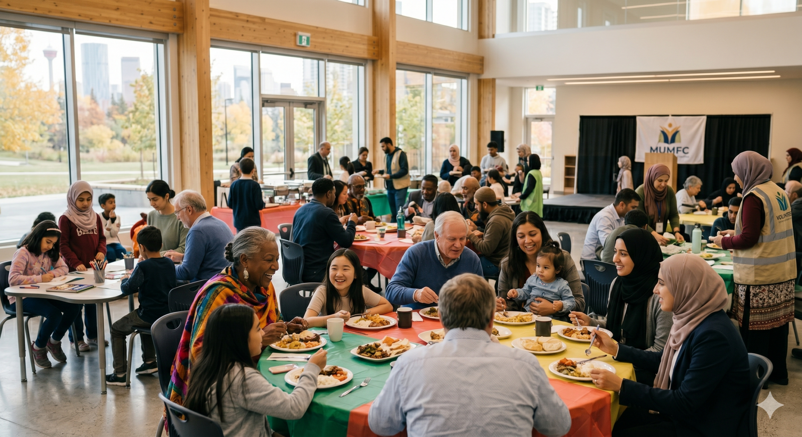 Multi-generational family community dinner at MUMFC