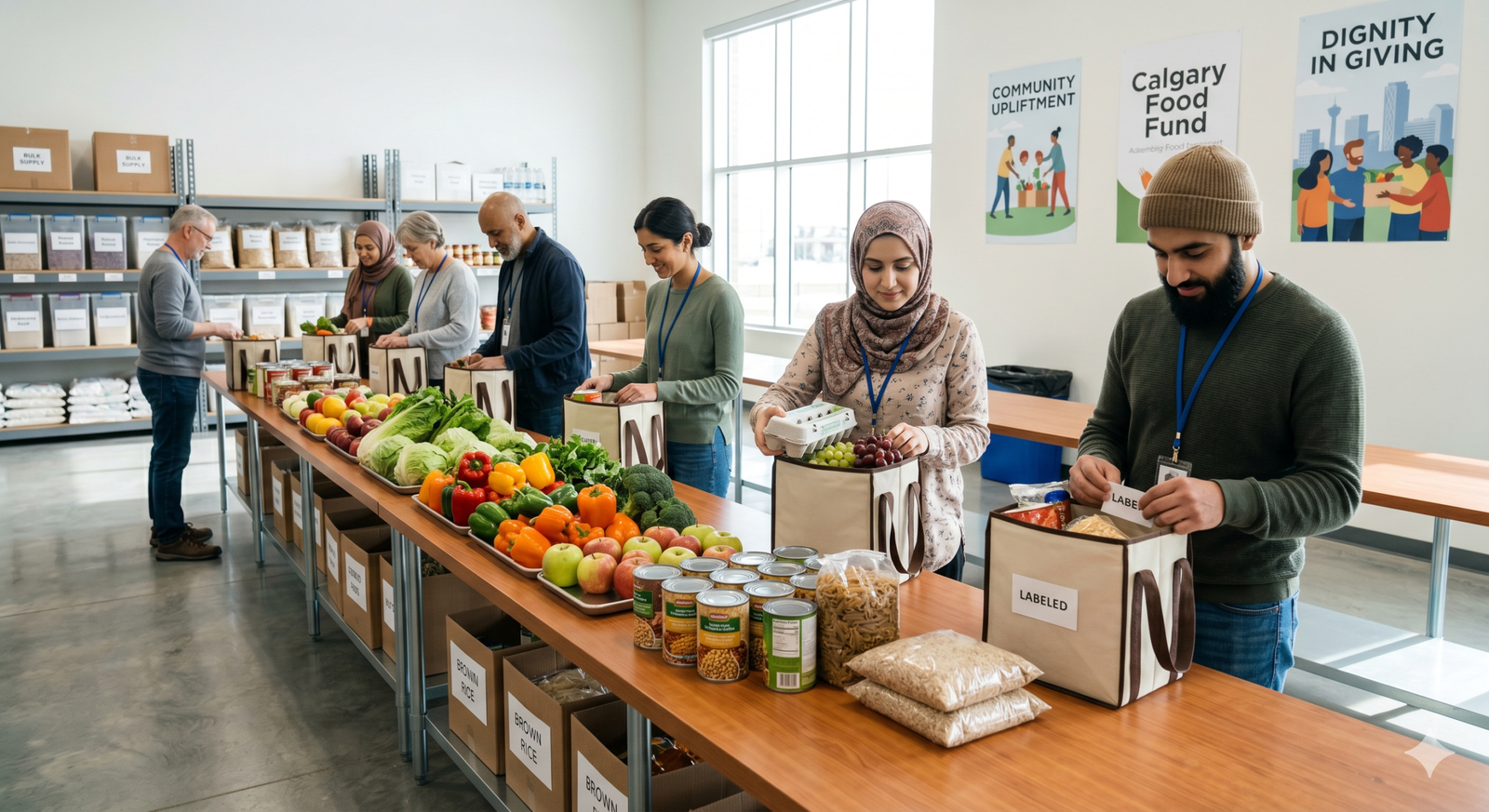 Volunteers packing food hampers for community relief